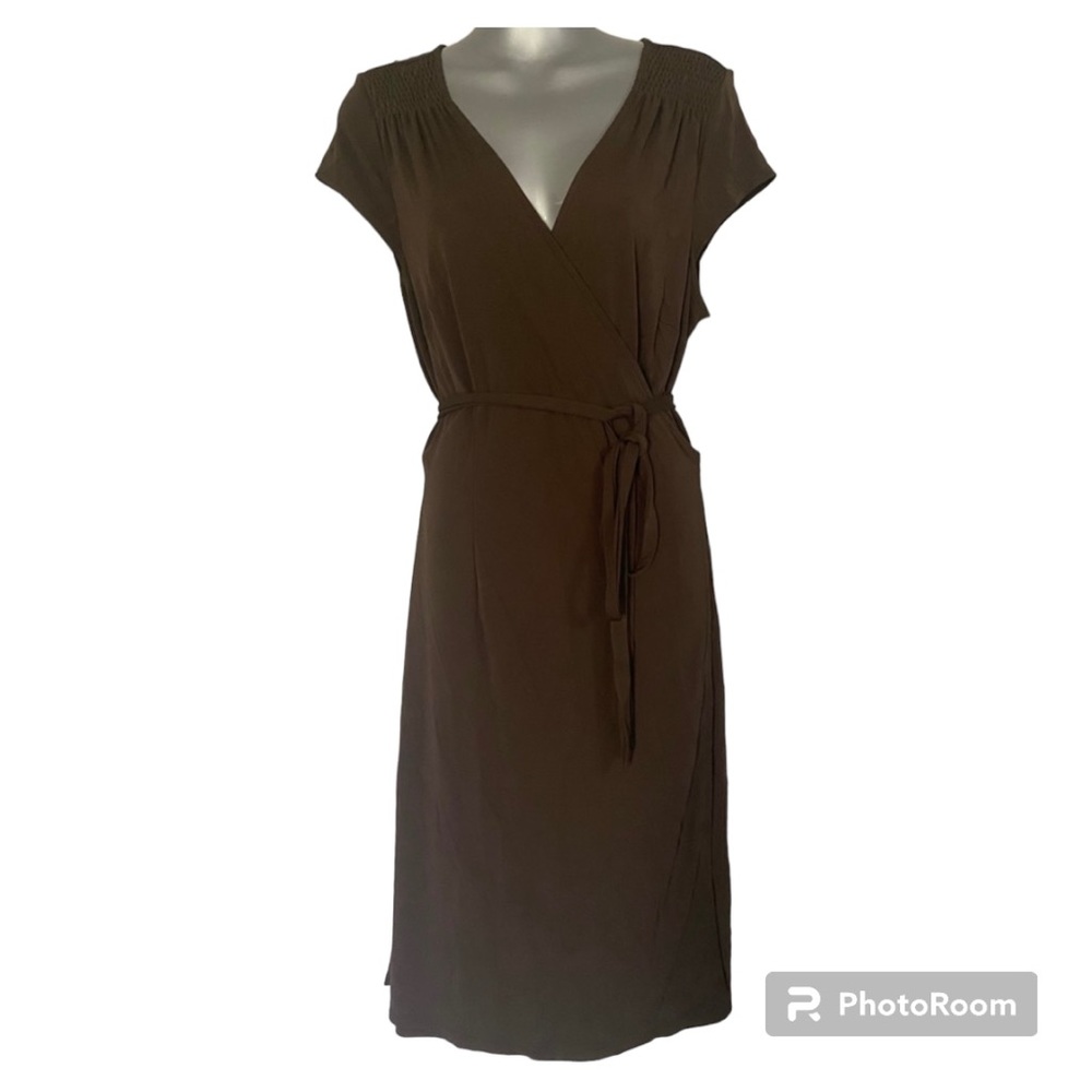 Ann Taylor LOFT Faux Wrap Dress in Warm Chocolate Color- Size 14- EUC